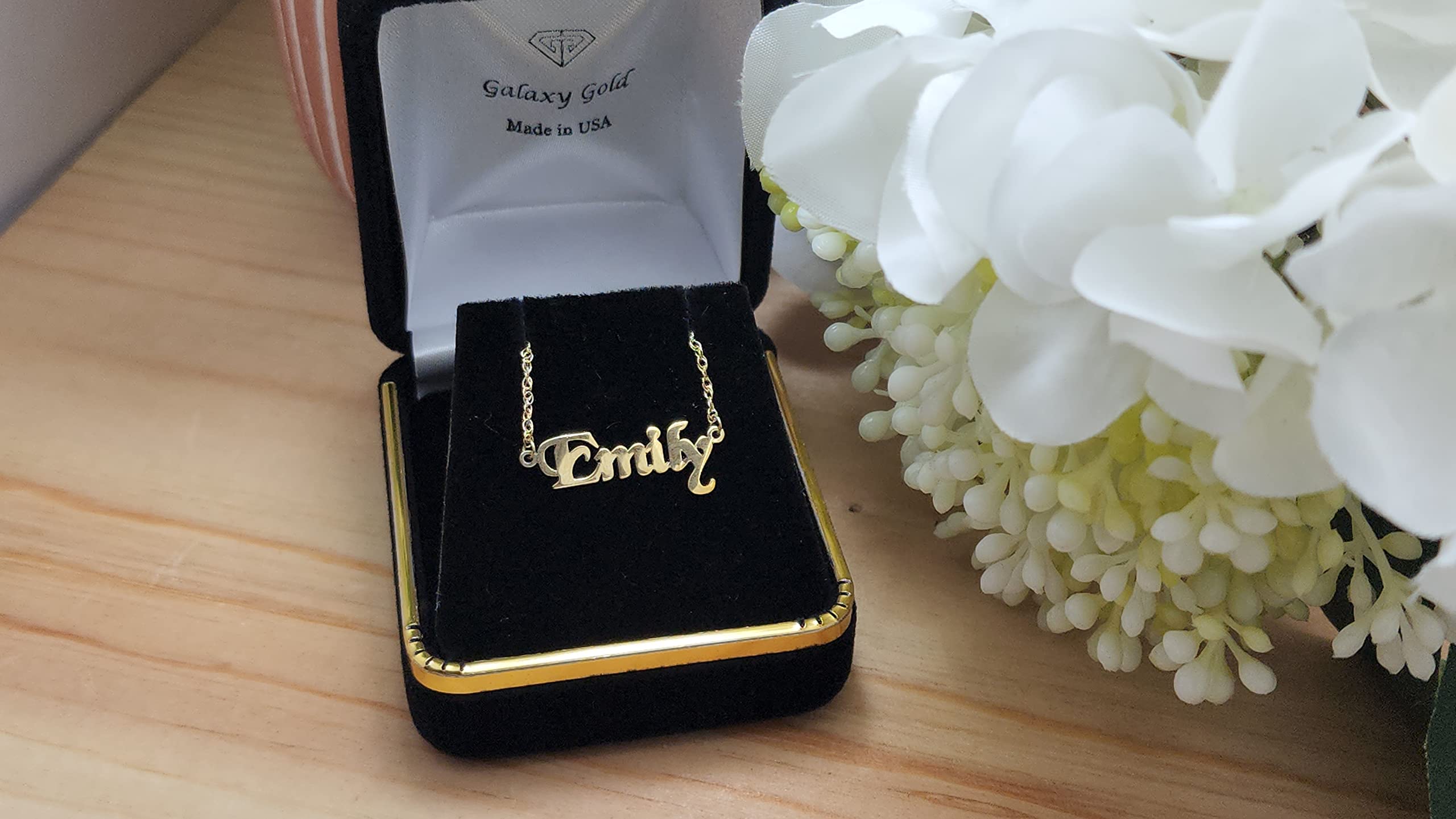 14k Solid Gold Custom Name Necklace Personalized Customizable Mother Day Gift Women Nameplate Dainty Men Handcrafted Made in USA Fine Jewelry High Polished (Yellow Gold)