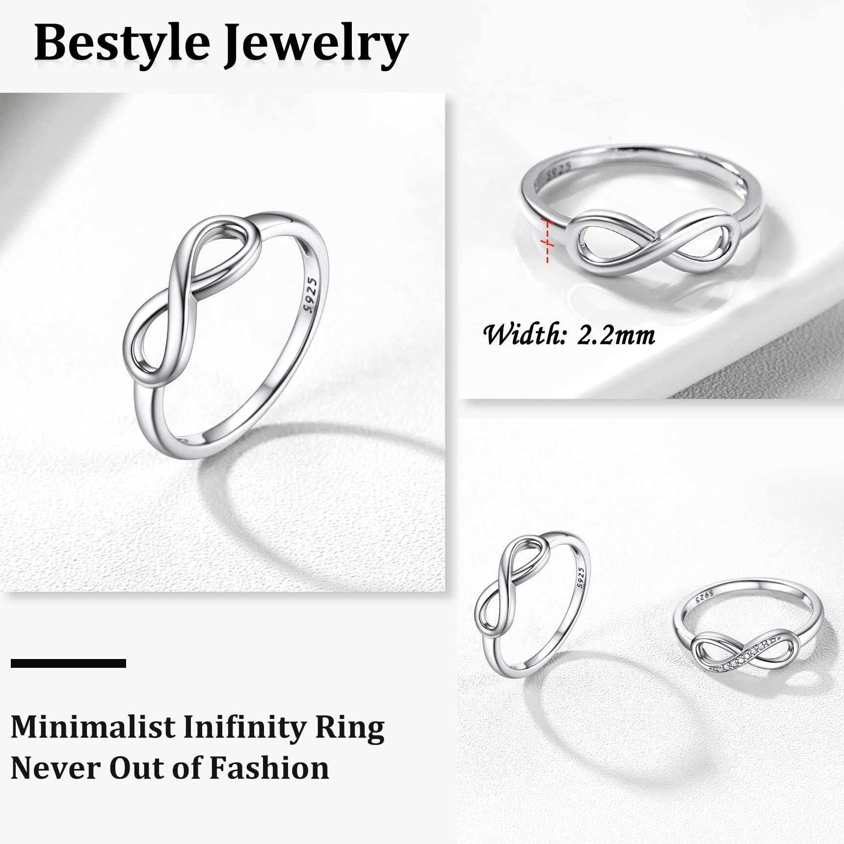 Bestyle S925 Sterling Silver Women Promise Rings Infinity Love Engagement/Wedding Band for Women, High Polish Cute Plain Finger Silver Rings,Size 10