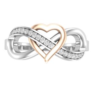 Dazzlingrock Collection Round White Diamond Infinity Interlock Heart Engagement Ring for Women (0.08 ctw, Color I-J, Clarity I2-I3) in Rose Gold Plated Sterling Silver Size 6