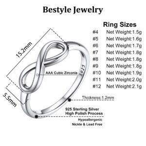 Bestyle S925 Sterling Silver Women Promise Rings Infinity Love Engagement/Wedding Band for Women, High Polish Cute Plain Finger Silver Rings,Size 10