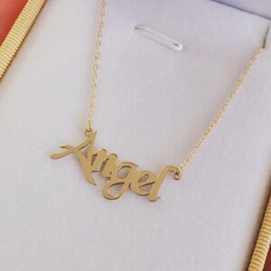 14k Solid Gold Custom Name Necklace Personalized Customizable Mother Day Gift Women Nameplate Dainty Men Handcrafted Made in USA Fine Jewelry High Polished (Yellow Gold)