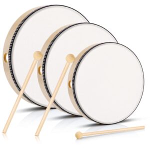 hand drum percussion wood frame drum with drum stick 10 inch 8 inch 6 inch kids drums musical instruments for adults drums beginners adults for home school party supplies（wood color）