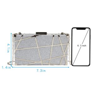 Reberomantic Women Lattice Pattern Metal Handbag Chain Geometric Evening Clutch Purse (Z-Line Silver)