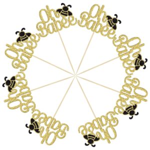 Gyufise 24Pcs Bumble Bee Cupcake Toppers Oh Babee Cupcake Picks Gold Glitter Oh Baby Cupcake Picks for Baby Shower Birthday Party Decorations Supplies