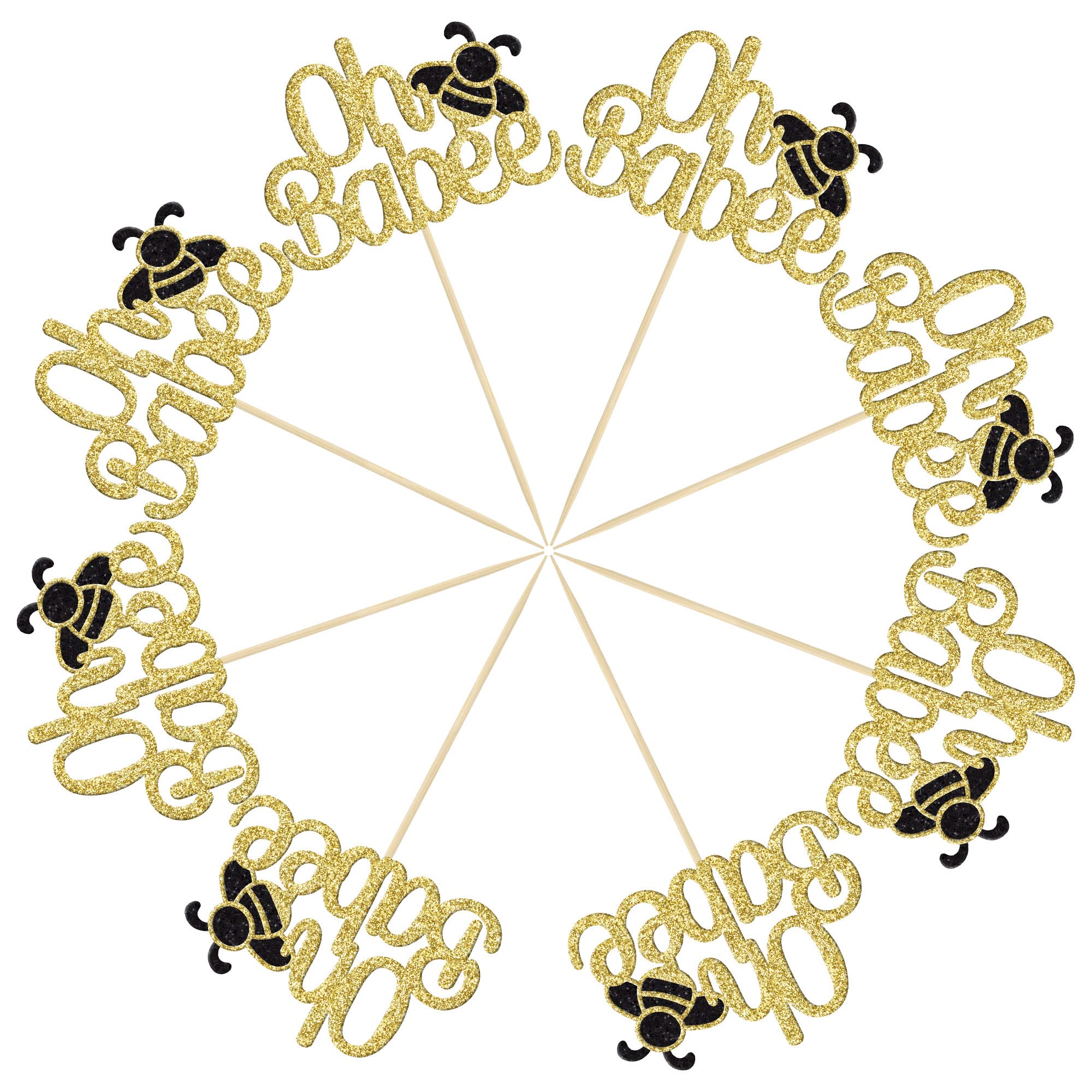 Gyufise 24Pcs Bumble Bee Cupcake Toppers Oh Babee Cupcake Picks Gold Glitter Oh Baby Cupcake Picks for Baby Shower Birthday Party Decorations Supplies