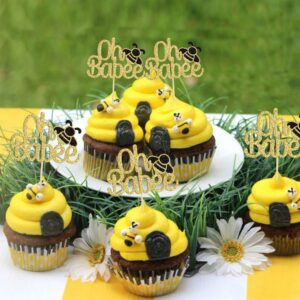 Gyufise 24Pcs Bumble Bee Cupcake Toppers Oh Babee Cupcake Picks Gold Glitter Oh Baby Cupcake Picks for Baby Shower Birthday Party Decorations Supplies