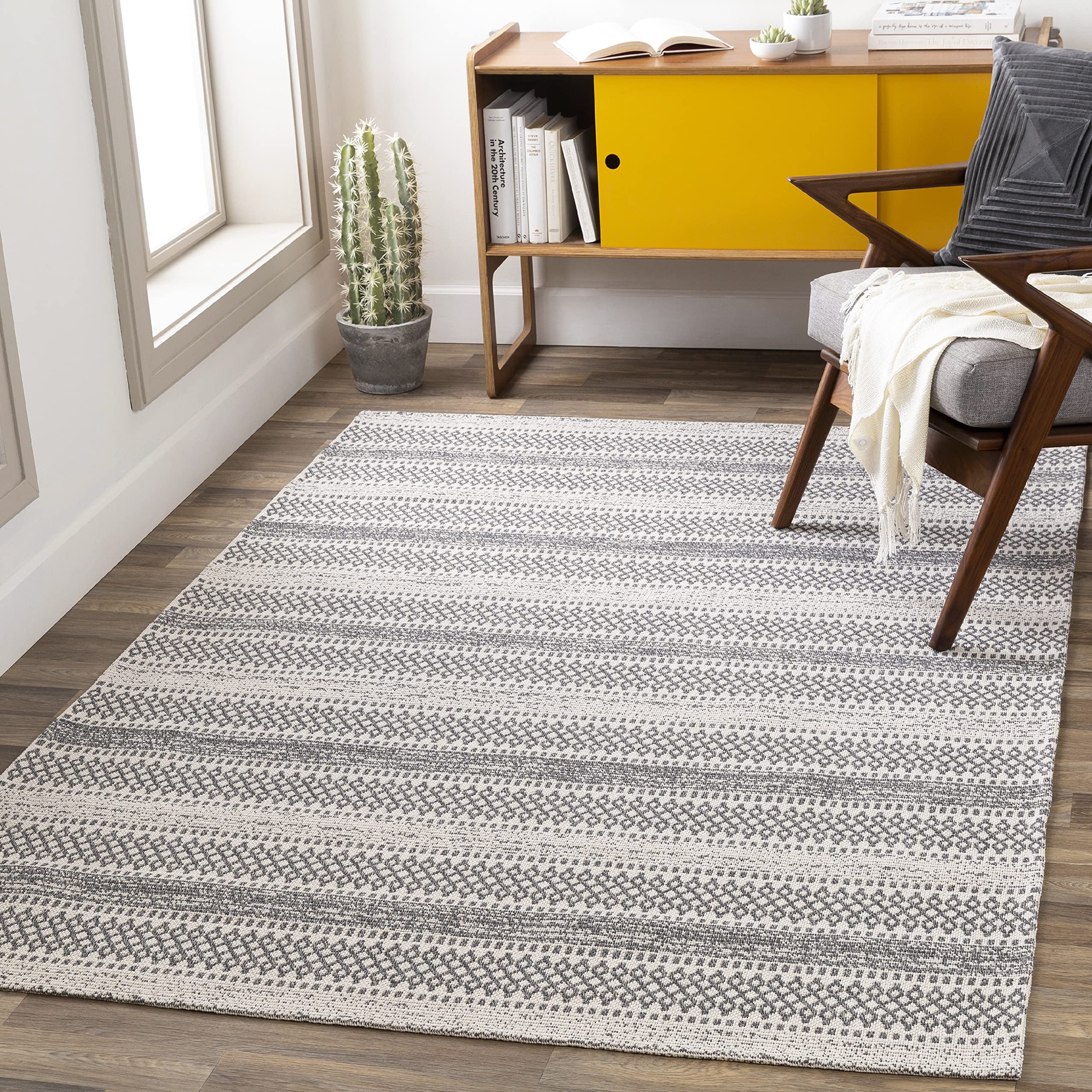 Mark&Day Area Rugs, 8x10 Stone Global Silver Gray Area Rug, Charcoal White Cream Carpet for Living Room, Bedroom or Kitchen (7'10" x 10'2")