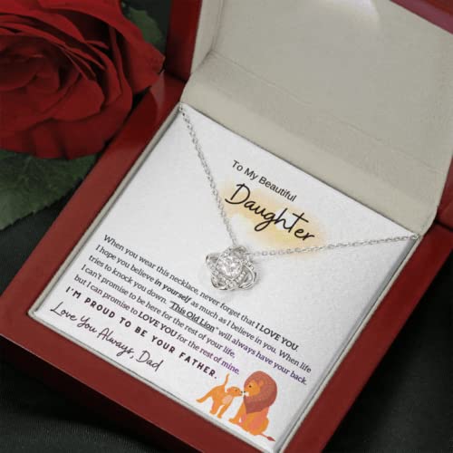 Awesomesons to My Daughter I am Proud To Be Your Father Lion Dad And Daughter Necklace, Daughter Gifts From Dad, Father Daughter Gifts Love Knot Necklace Birthday Gift for Daughter From Dad, Metal,