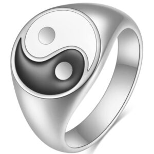 jude jewelers stainless steel round signet shape chinese taiji yin-yang feng shui cocktail party biker ring (silver, 8)