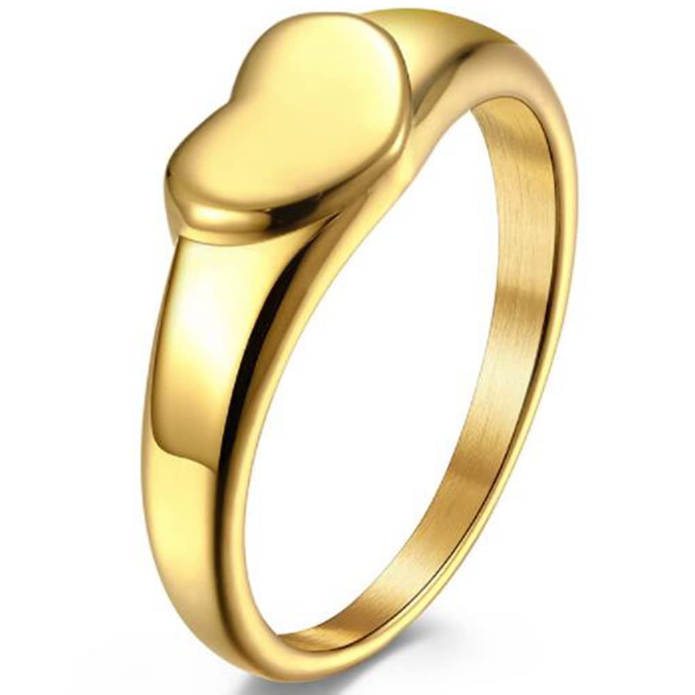 Jude Jewelers Stainless Steel Signet Style Heart Shaped Wedding Cocktail Party Holiday Promise Ring (Gold, 10)