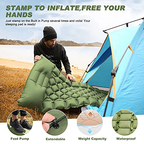 DEHUMI Camping Sleeping Pad - with Built-in Foot Pump, Ultralight Inflatable Camping Pad, Durable Waterproof Camping Mattress, Portable Compact Sleeping Pad for Camping, Backpacking, Traveling, Hiking