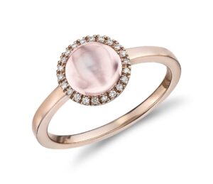 jewelrygift 18k rose gold plated simple halo ring natural rose quartz cabochon loose gemstone bezel set fine jewelry ring for women and girl us size : 5