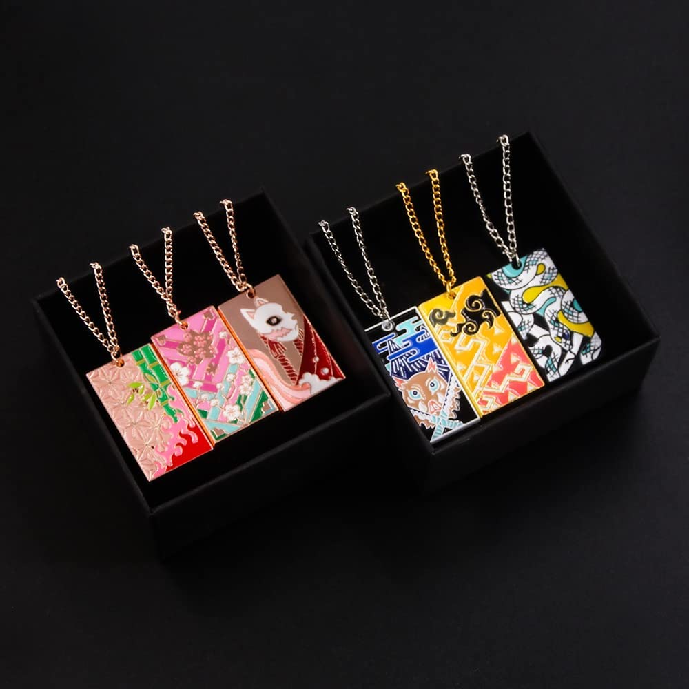 10Pcs Kimetsu No Yaiba Rengoku Mitsuri Necklace Set - Tanjiro Anime Hanafuda Pendant Chains - Halloween Costume Cosplay Gifts for Men Women and Fans (10 PCS Necklaces)