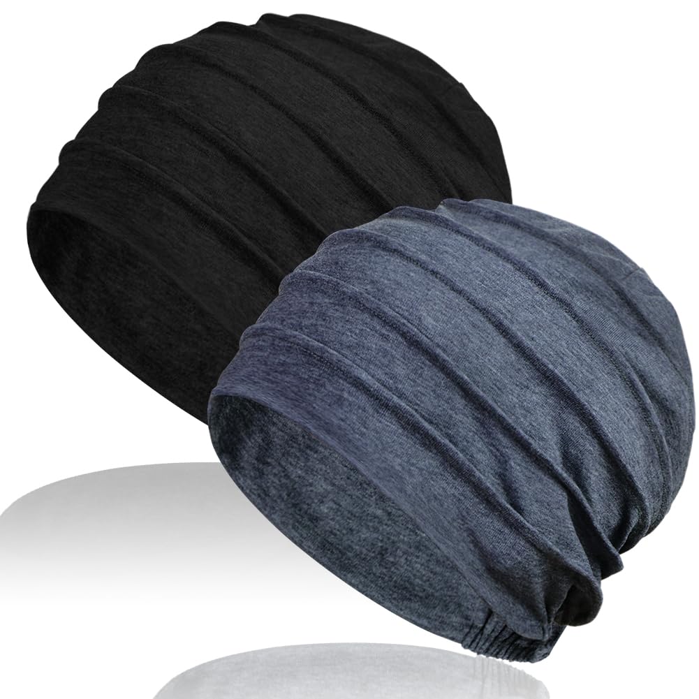 Kisumthy 2 PCS Cotton Slouchy Chemo Beanies, Chemo Cap Headwear Cancer Hats for Women with Hair Loss