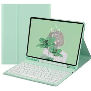 HENGHUI Keyboard Case for Fire HD 10 Plus/HD 10 (Only for 11th Generation, 2021 Release) Cute Round Key Color Keyboard Wireless Detachable BT Keyboard Cover (MintGreen)