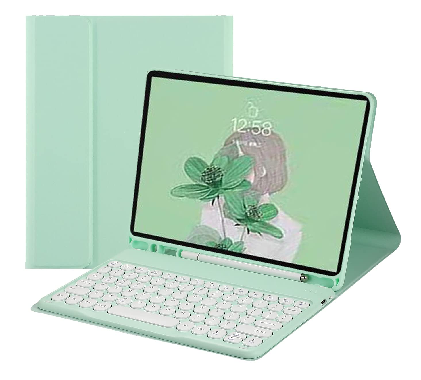 HENGHUI Keyboard Case for Fire HD 10 Plus/HD 10 (Only for 11th Generation, 2021 Release) Cute Round Key Color Keyboard Wireless Detachable BT Keyboard Cover (MintGreen)