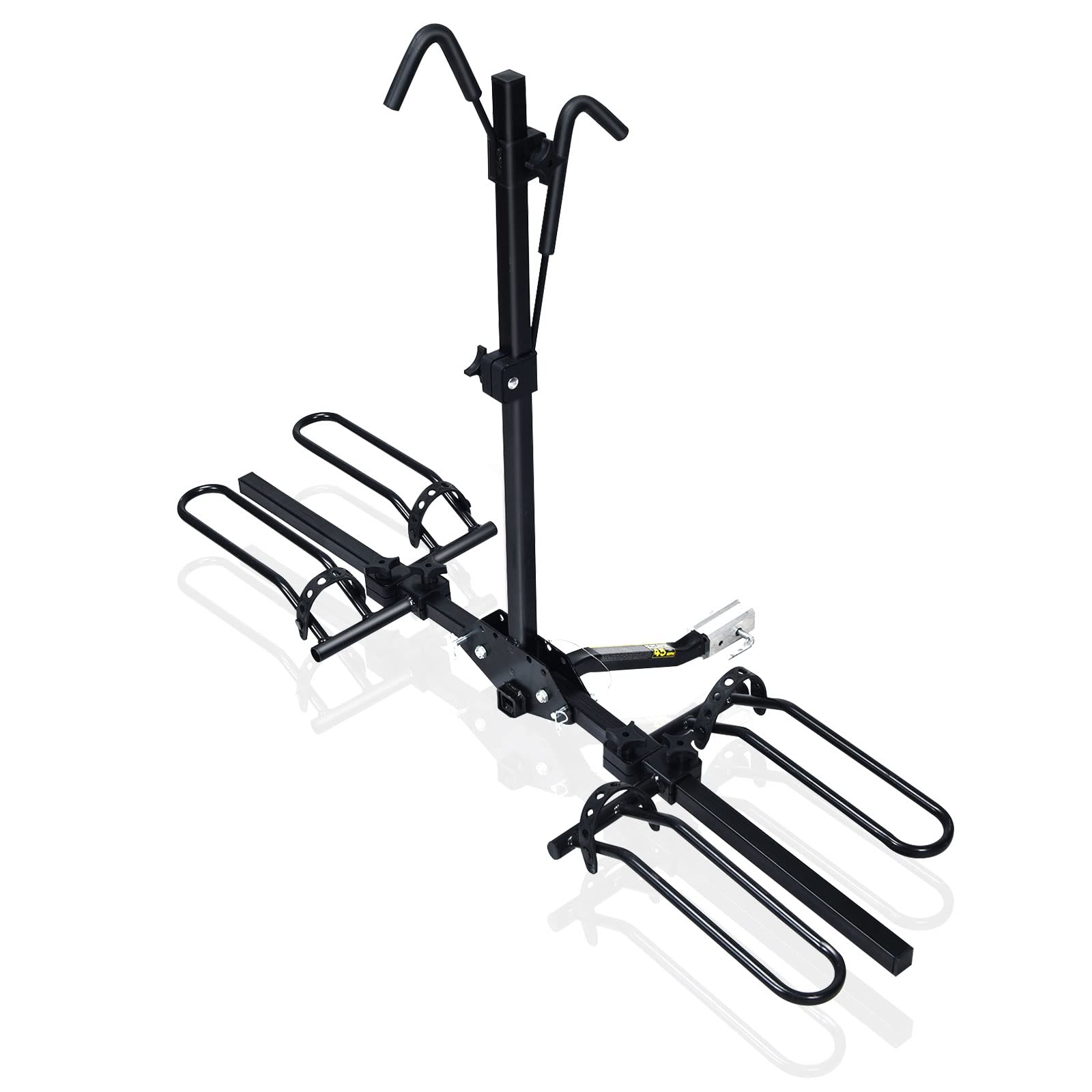 GYMAX 2 Bike Hitch Mount Platform, Folding Bike Rack with Adjustable Frame Hooks for 20”-26” Tires, Heavy Duty Vehicle Bicycle Carrier for 1-1/4" and 2" Hitch Receiver