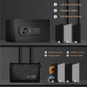 SongYung Fire Resistant Safe Box with Fireproof Waterproof Bag and Sensor Light,0.4 Cubic Feet Money Safe with Emergency External Power Supply,Electronic Digital Security Safe