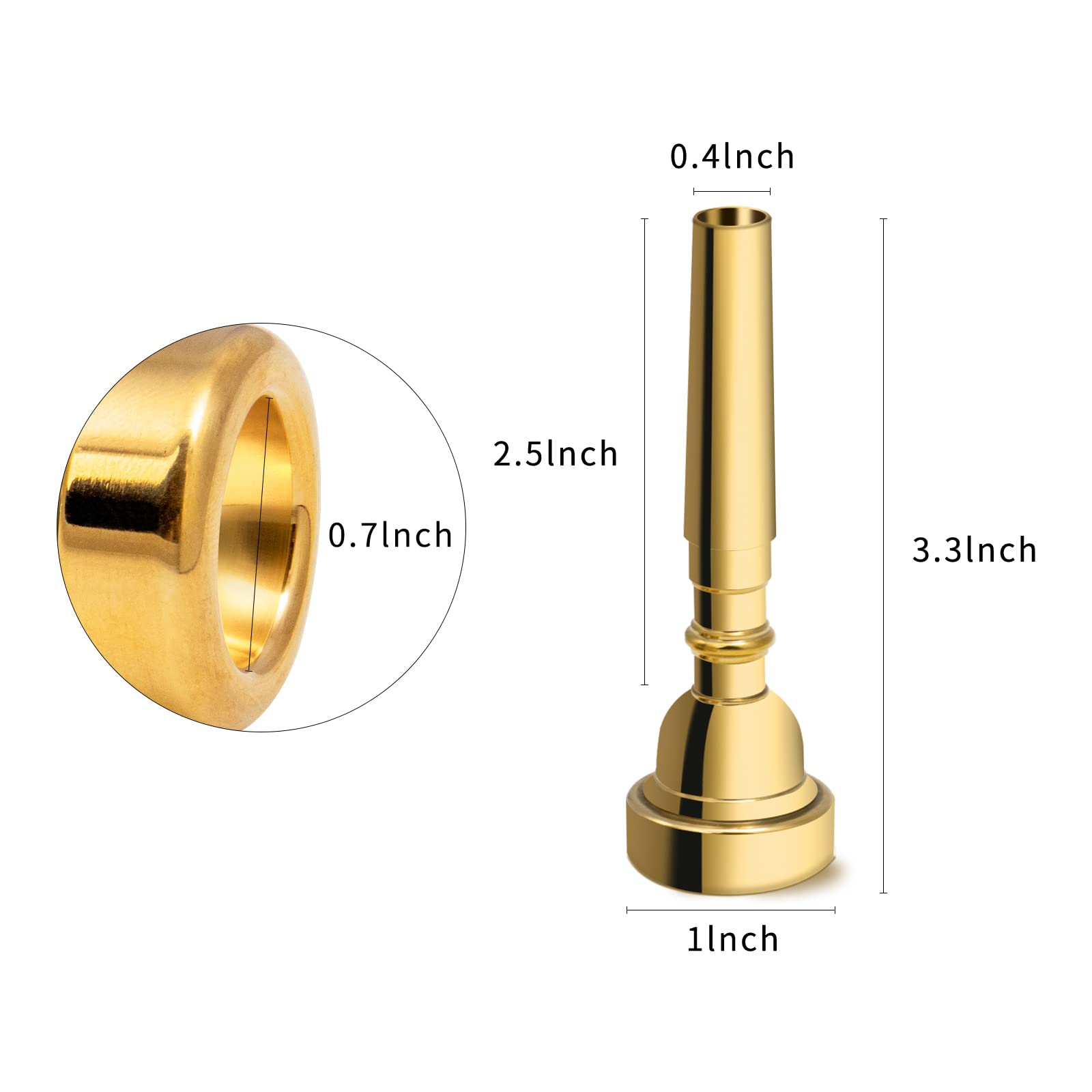 Cheerock 3Pack Trumpet Mouthpiece 3C 5C 7C Trumpet Accessories, Brass Trumpet Mouthpiece Set Suitable for Beginners and Professional Players （Gold）