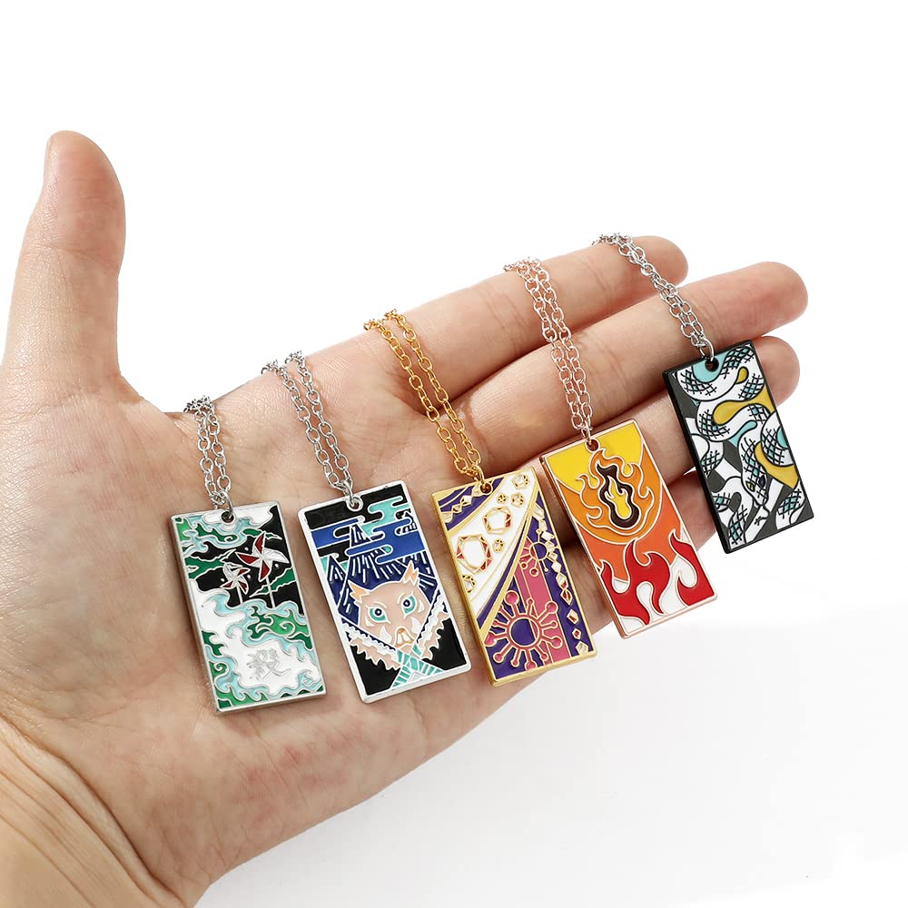 10Pcs Kimetsu No Yaiba Rengoku Mitsuri Necklace Set - Tanjiro Anime Hanafuda Pendant Chains - Halloween Costume Cosplay Gifts for Men Women and Fans (10 PCS Necklaces)