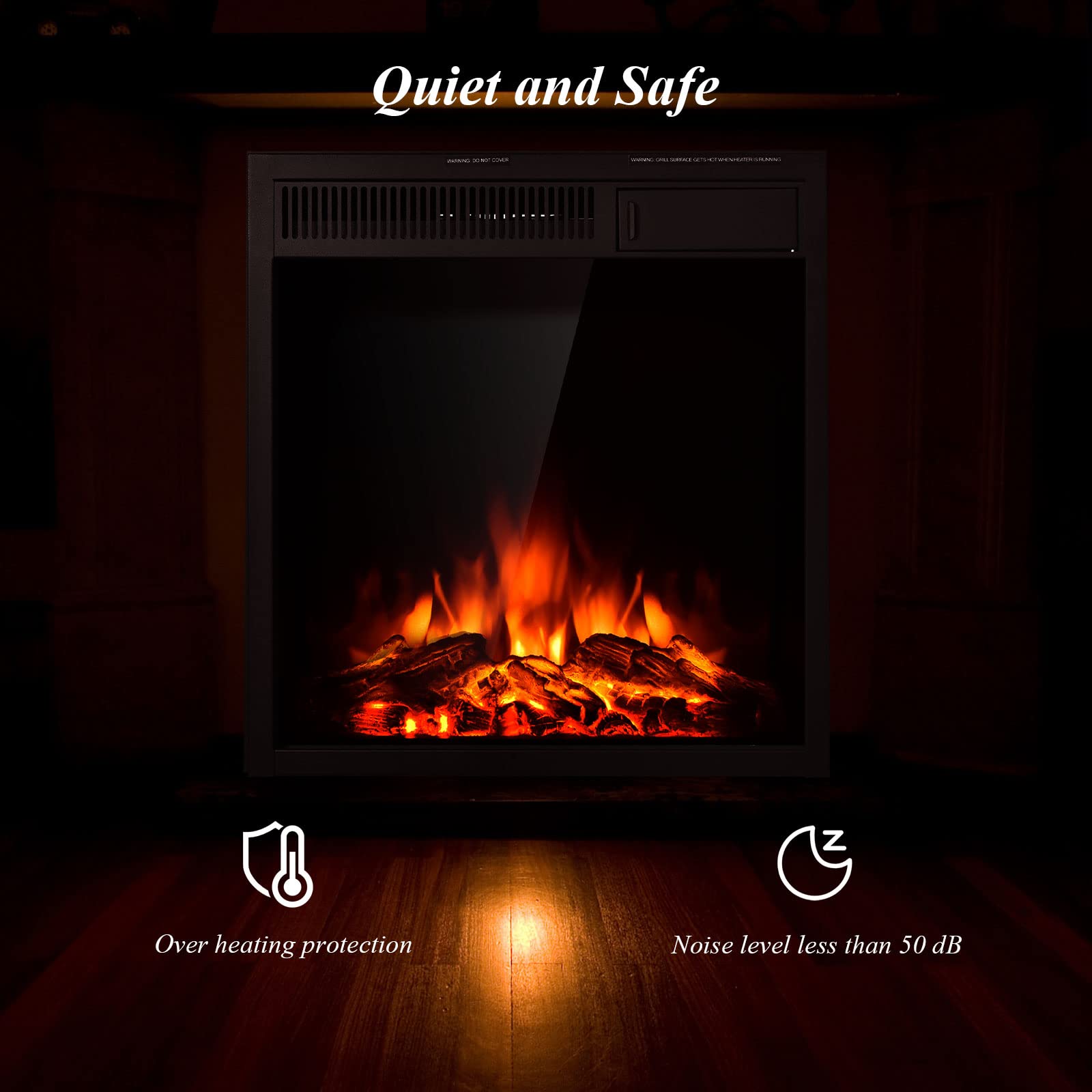 COSTWAY 22.5-Inch Electric Fireplace Inserts, 1500W Wall Recessed and Freestanding Decorative Fireplace with Remote, 7 Brightness Settings, Overheat Protection, Fireplace Heater for Indoor Use