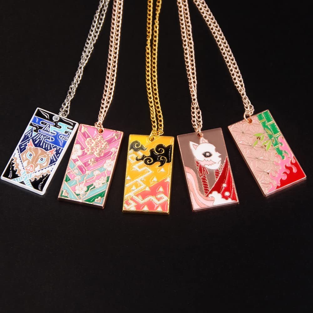 10Pcs Kimetsu No Yaiba Rengoku Mitsuri Necklace Set - Tanjiro Anime Hanafuda Pendant Chains - Halloween Costume Cosplay Gifts for Men Women and Fans (10 PCS Necklaces)