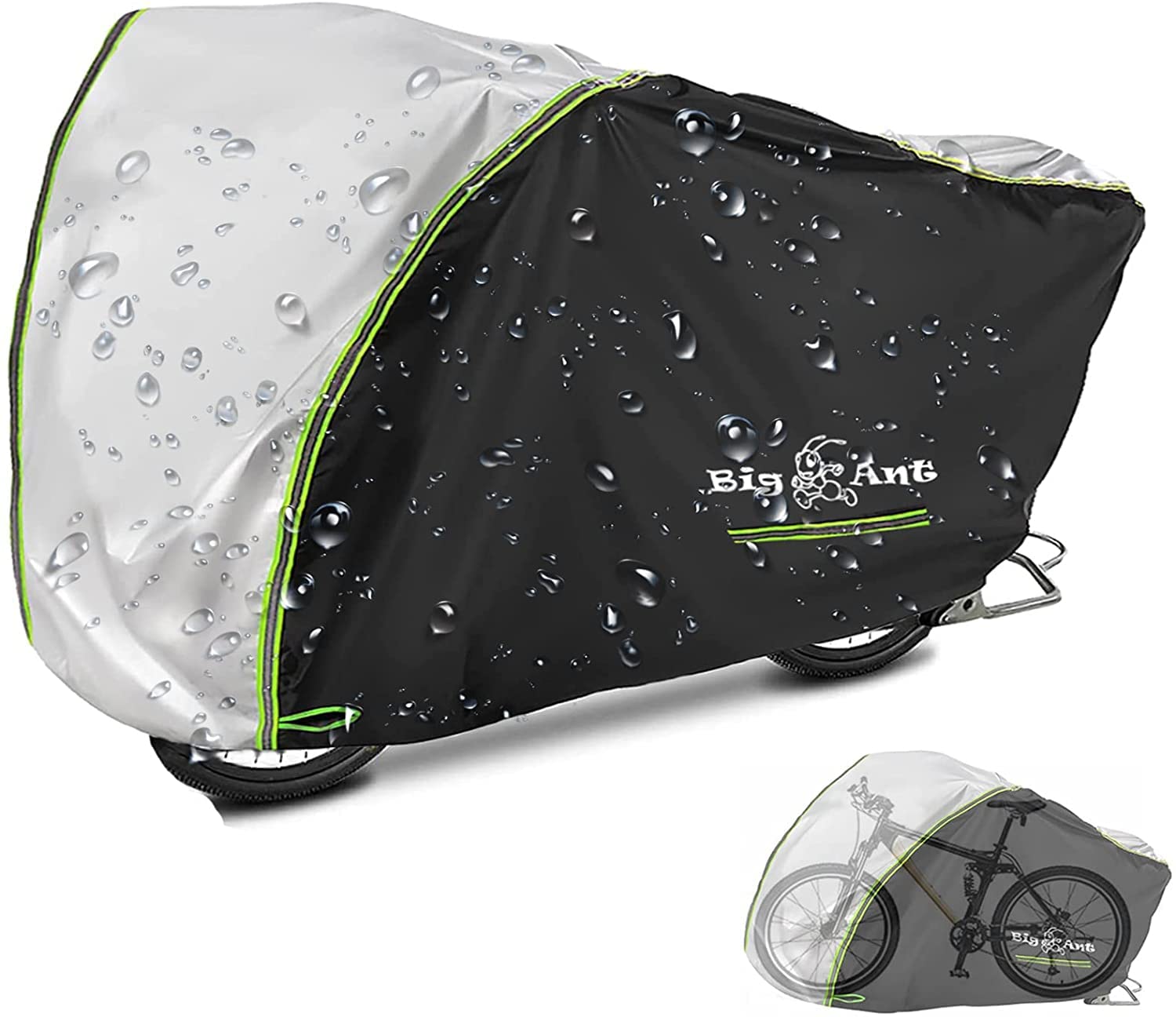 Big Ant Bike Cover Outdoor Waterproof Bicycle Covers with Lock Hole 210D Oxford Fabric Rain Sun UV Dust Snow Wind Proof Bike Cover for Mountain Road Electric Bike(Black & Silver)