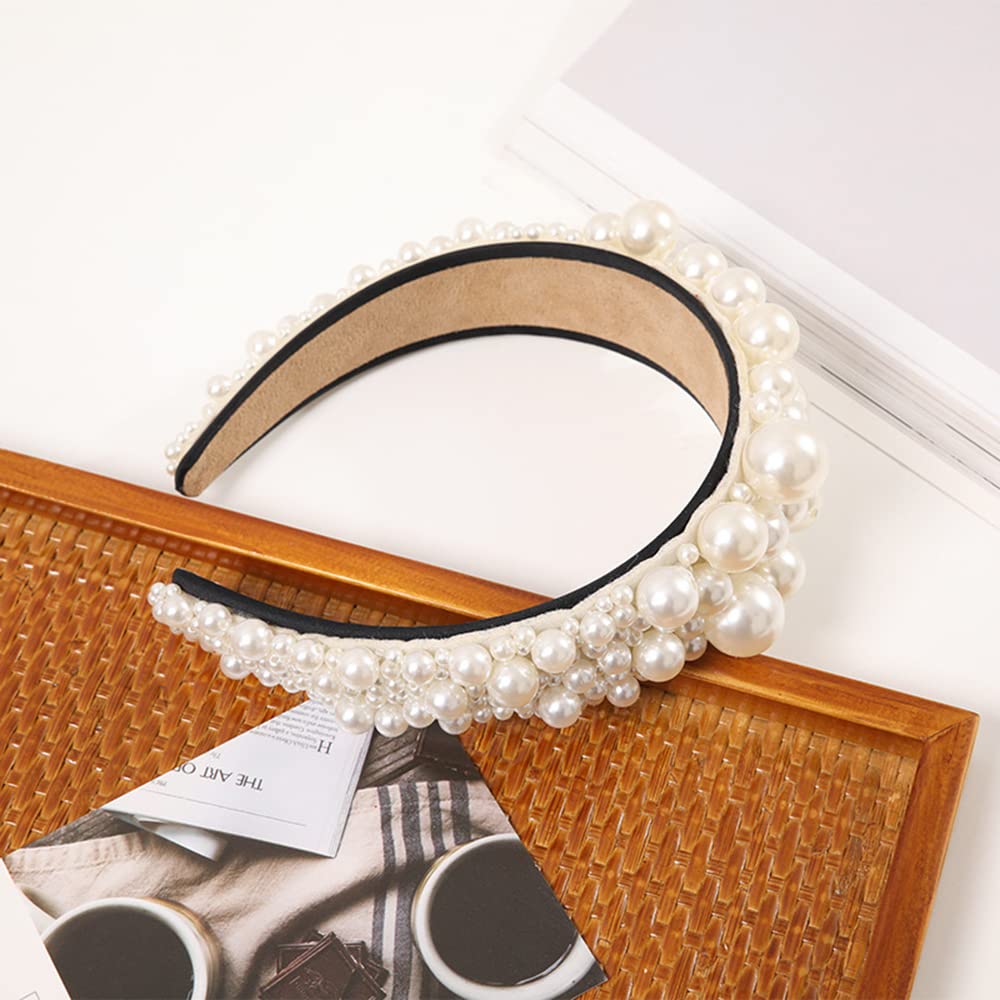 Wiwpar Pearl Headbands Wide Hair Hoop with Pearls Elegant White Pearl Head Band Headwear Bridal Hair Hoop Wedding Hair Accessories for Women Girls (Style 2)