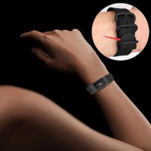 Abanen Nylon Bands for Fitbit Charge 6 / Charge 5, Woven Nylon Quick Dry Band Wrist Strap with Stainless Steel Ring Clasp Adjustable Compatible with Fitbit Charge 5 for Men and Women (Black)