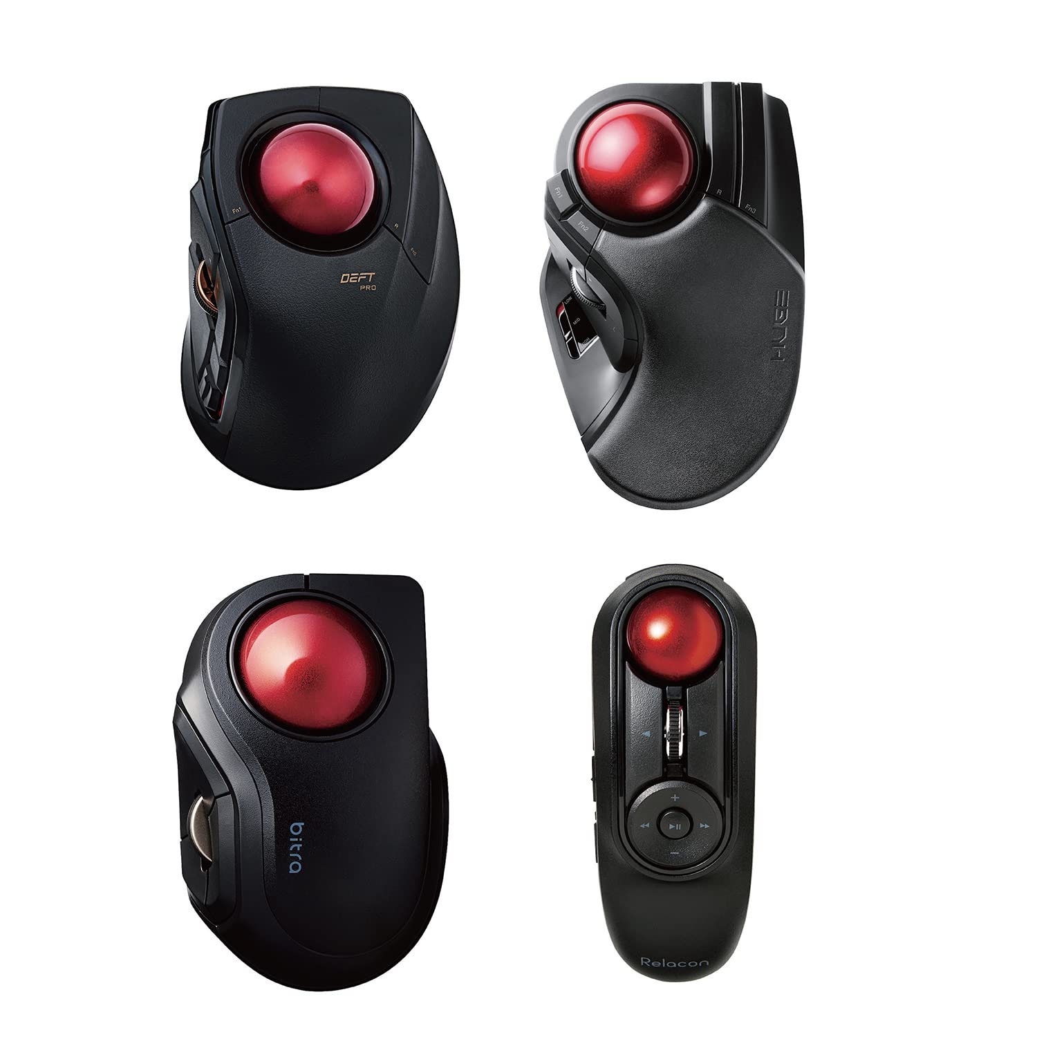 ELECOM Finger Operated Trackball Set,DEFT PRO + Huge + bitra + rilacon (M-DPT1MRXBK & M-HT1DRBK & M-MT2DRSBK & M-RT1DRBK)