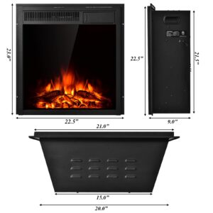 COSTWAY 22.5-Inch Electric Fireplace Inserts, 1500W Wall Recessed and Freestanding Decorative Fireplace with Remote, 7 Brightness Settings, Overheat Protection, Fireplace Heater for Indoor Use