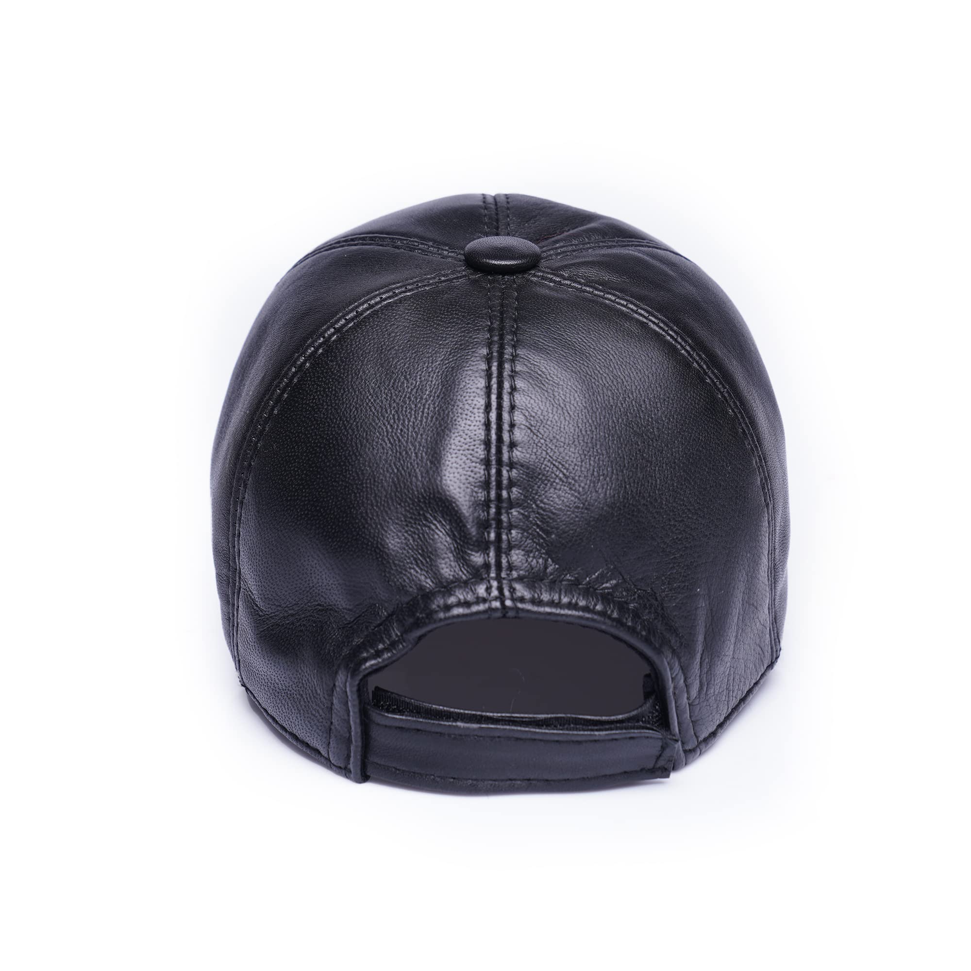 Mumcu's Leather Baseball Cap Sheepskin Adjustable Classic Referee Snapback Dad Hat (Classic Black)