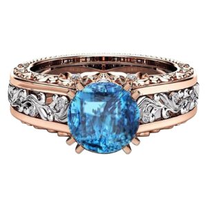 ManRiver Colorful Gemstone Rings for Women - Flower Emboded Diamond Rhinetone Studded Promise Rings Jewelry Gifts Size 5-12 (Blue, 5)