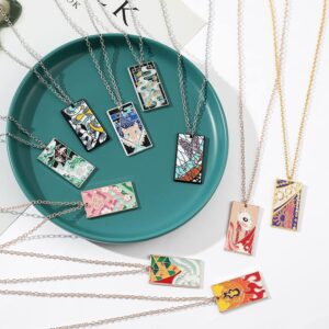 10Pcs Kimetsu No Yaiba Rengoku Mitsuri Necklace Set - Tanjiro Anime Hanafuda Pendant Chains - Halloween Costume Cosplay Gifts for Men Women and Fans (10 PCS Necklaces)