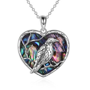 yfn raven pendant necklace for women sterling silver abalone shell viking raven crow gothic jewelry gifts for women men