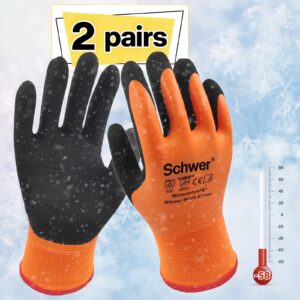 schwer 2 pairs freezeguard winter work gloves, ansi a2 cut resistant freezer gloves for outdoor cold weather keep hands warm, waterproof gloves for shoveling snow, ice fishing, l