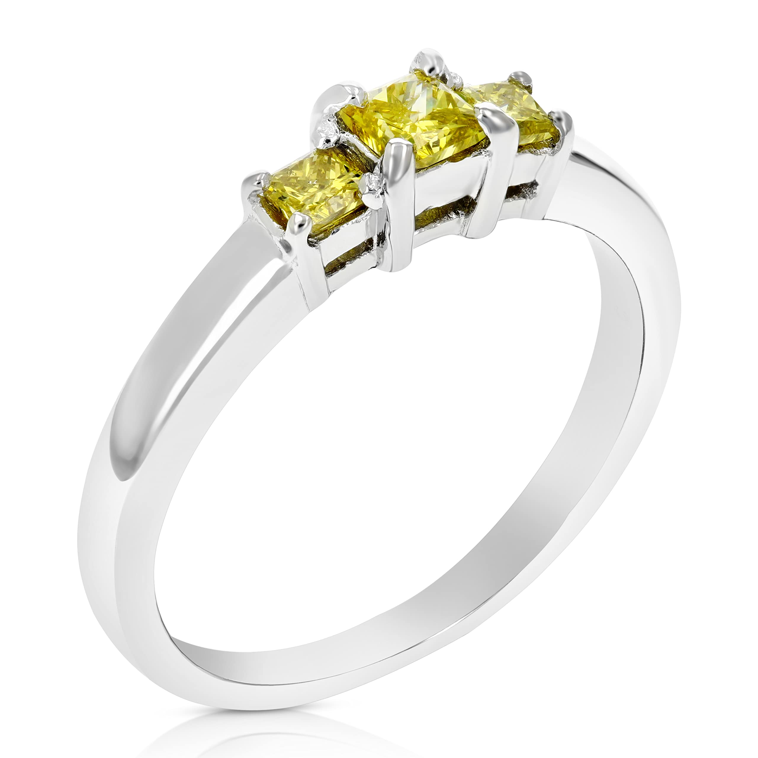 Vir Jewels 1/2 cttw 3 Stone Princess Yellow Diamond Engagement Ring .925 Sterling Silver Size 7