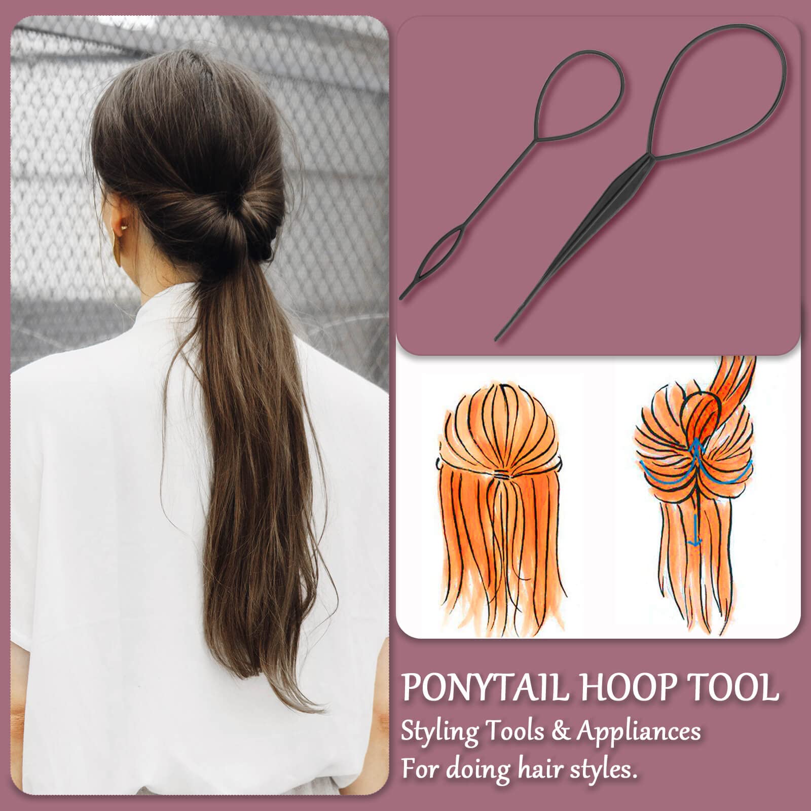 Topsyhair Braiding Tools - 4 Pack Hair Styling Combo: Tail Combo, 2 French Braid Loops (Black)