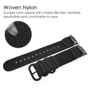 Abanen Nylon Bands for Fitbit Charge 6 / Charge 5, Woven Nylon Quick Dry Band Wrist Strap with Stainless Steel Ring Clasp Adjustable Compatible with Fitbit Charge 5 for Men and Women (Black)