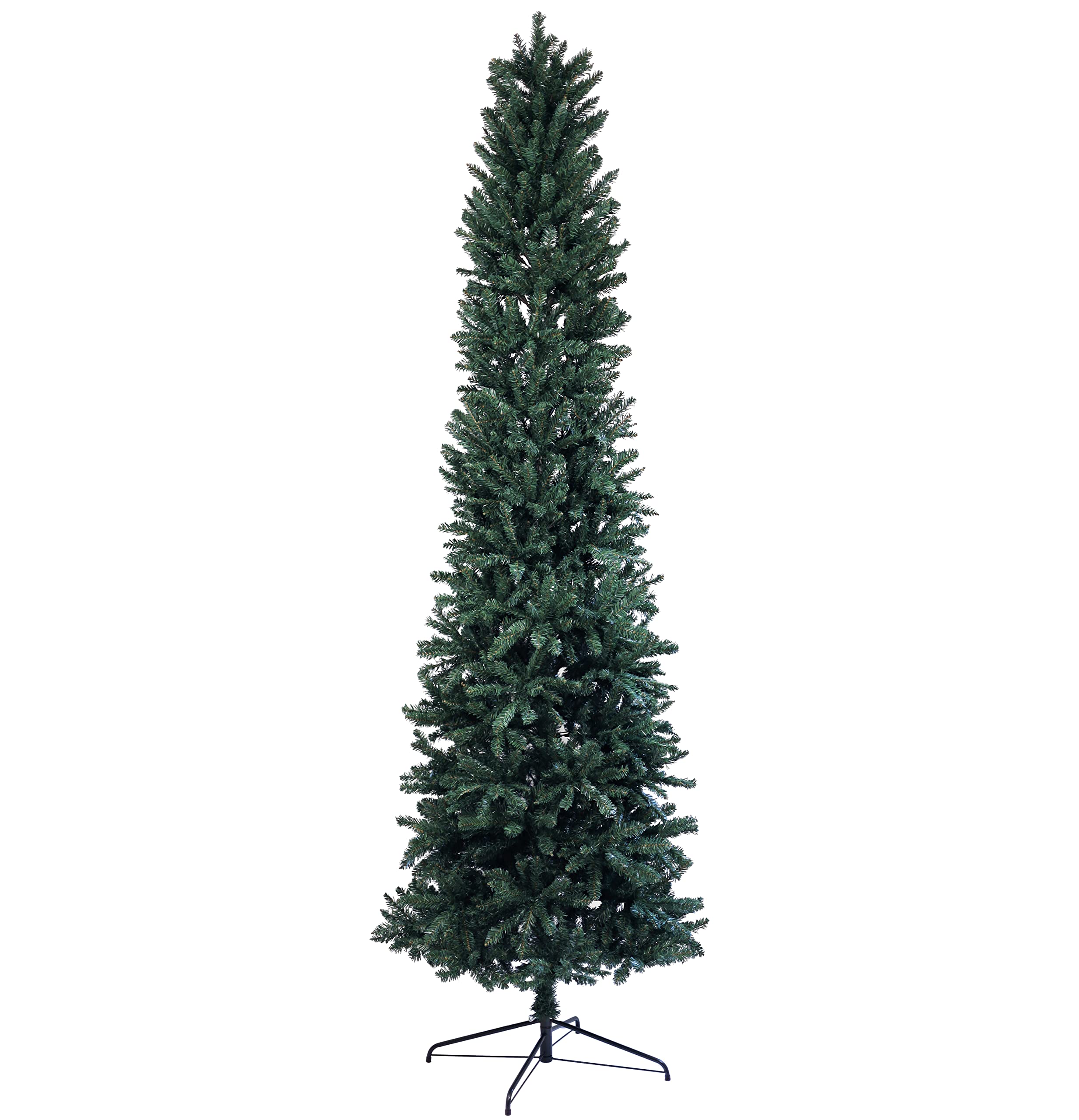 Flexible Flyer 9 Ft Pencil Christmas Tree. 1500 Branch Tips. Sturdy Metal Stand. Unlit Tall Slim Skinny Narrow Thin Artificial Xmas