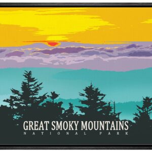 wall26 Framed Canvas Print Wall Art Great Smoky Mountains National Park Nature Wilderness Illustrations Modern Art Rustic Landscape Rustic Neon for Living Room, Bedroom, Office - 16"x24" Black