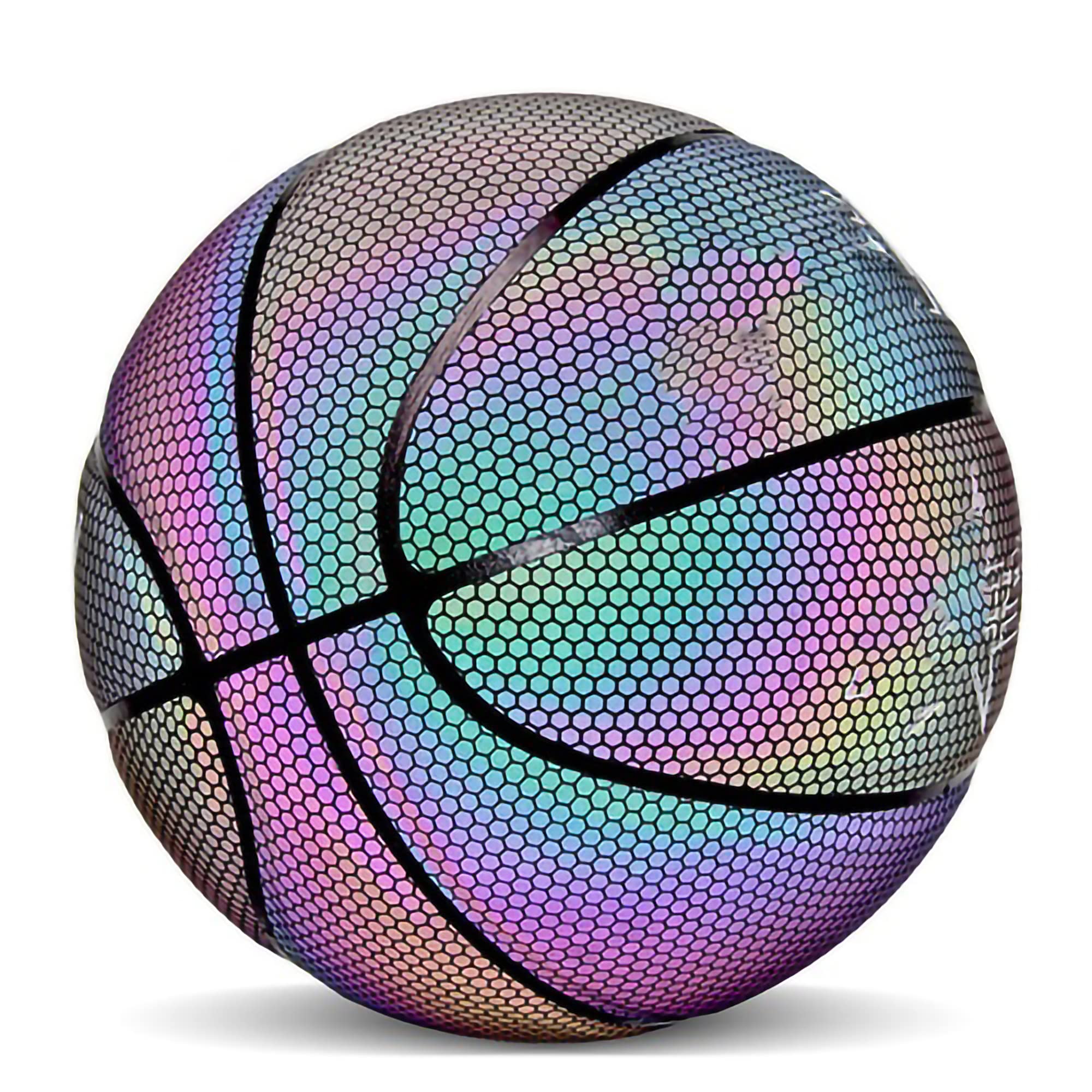 Anvirtue Holographic Reflective Basketball Ball Wear-Resistant Luminous Night Light Ball Basketball Glowing Basketball Ball with Bag Pin