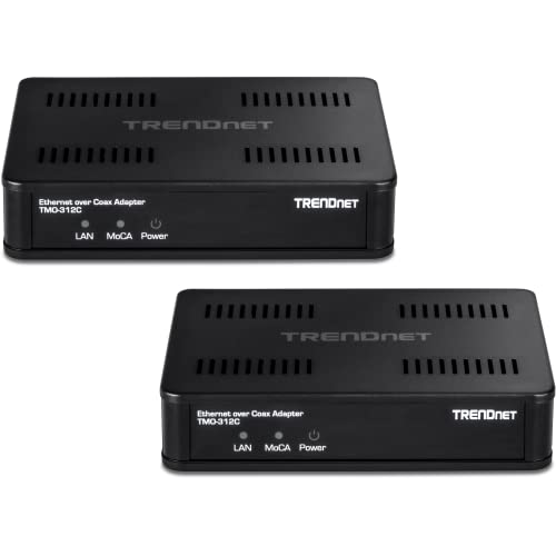 TRENDnet Ethernet Over Coax MoCa 2.5 Adapter (2-Pack), TMO-312C2K, Backward Compatible with MoCA 2.0/1.1/1.0, RJ-45 Gigabit LAN Port, Supports Net Throughput up to 1Gbps, Support up to 16 Nodes, Black