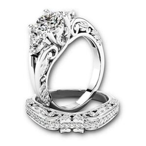 DESTINY JEWEL 2.35Ct Round Cut Diamond Gorgious Look Bridal Engagement Wedding Ring Set. Solid 925 Silver 14K White Gold Over Ring Set_11