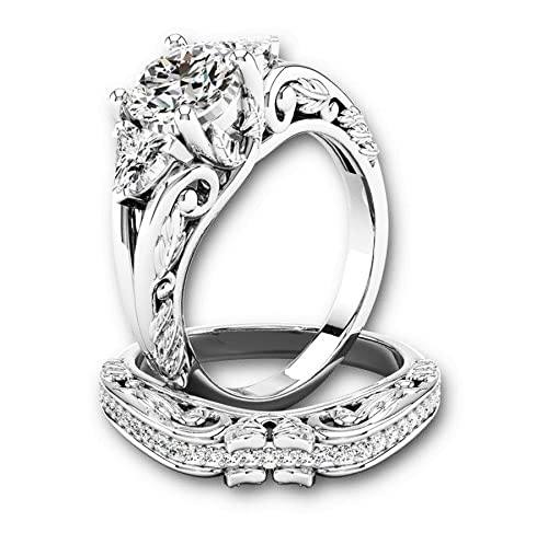 DESTINY JEWEL 2.35Ct Round Cut Diamond Gorgious Look Bridal Engagement Wedding Ring Set. Solid 925 Silver 14K White Gold Over Ring Set_11