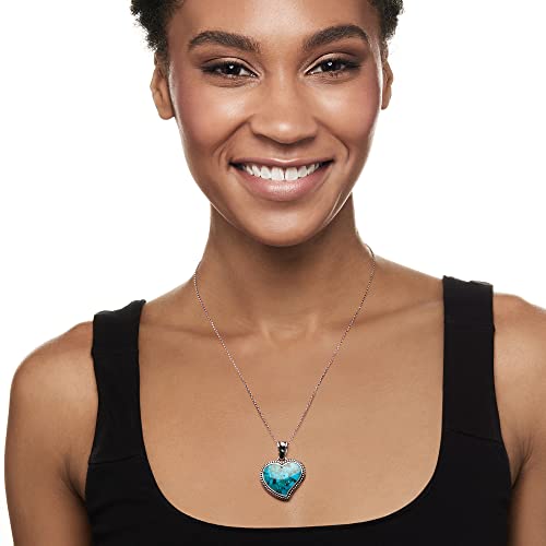 Ross-Simons Turquoise Heart Pendant Necklace in Sterling Silver. 18 inches