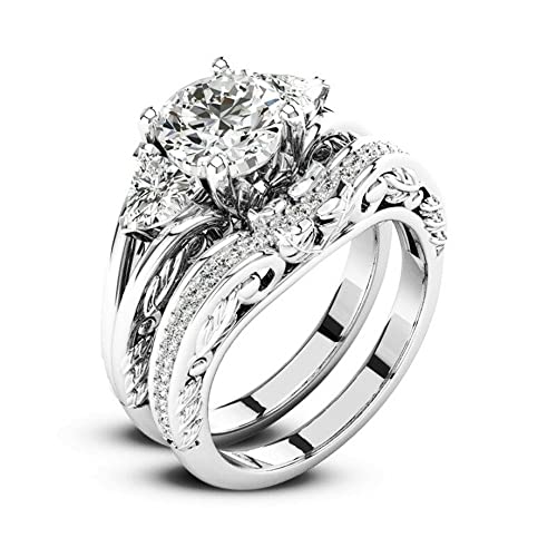 DESTINY JEWEL 2.35Ct Round Cut Diamond Gorgious Look Bridal Engagement Wedding Ring Set. Solid 925 Silver 14K White Gold Over Ring Set_11