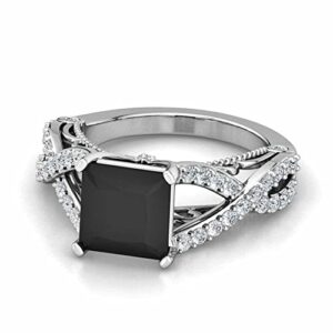 DESTINY JEWEL Black Princess Cut Diamond 2.25Ct Diamond Engagement Wedding Ring_6