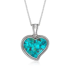 ross-simons turquoise heart pendant necklace in sterling silver. 18 inches