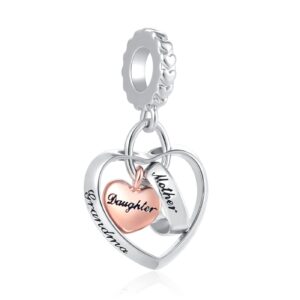 QeenseKc Grandma Mom Mother Daughter Pendant Charm Heart Family Rose Gold Bead for Pandora Bracelet Aut-151_GrMoDa